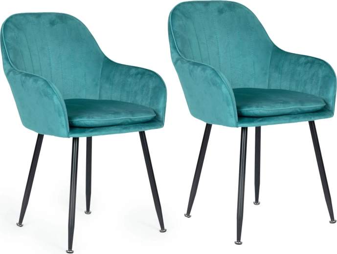 ModernHome scaun tapițat din catifea pentru dining și living, turcoaz (set 2 buc.)