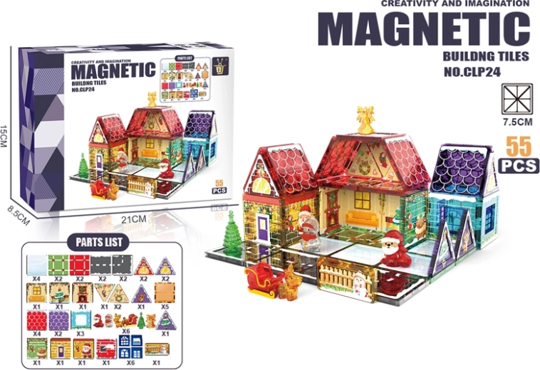 Set de construcție magnetic – căsuțe colorate (55 piese)
