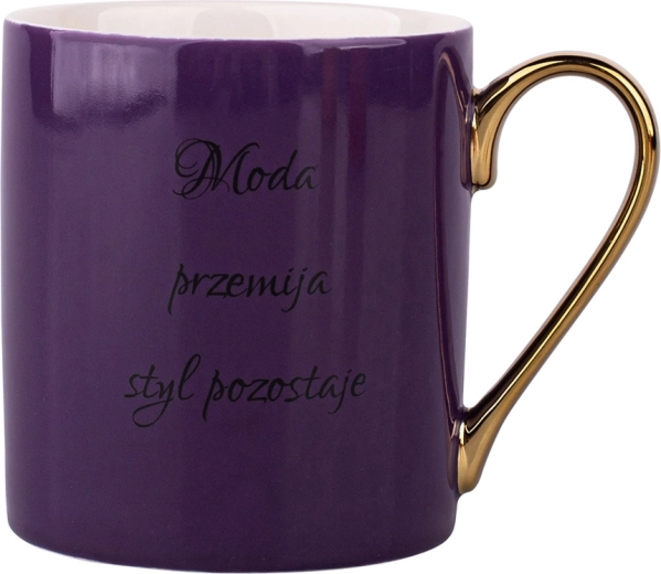 Cana mov cu mesaj și toartă aurie 300 ml