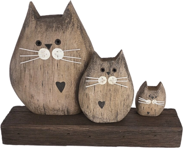 Decorațiune Pisică din lemn de paulownia, set 3 buc., bej 20 × 5 × 15 cm