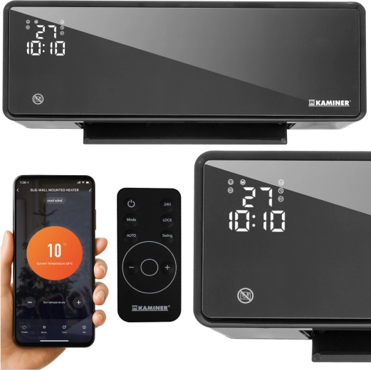 Cortină de aer KAMINER ZELVION cu Wi‑Fi și telecomandă 1000 W / 2000 W neagră – Neagră