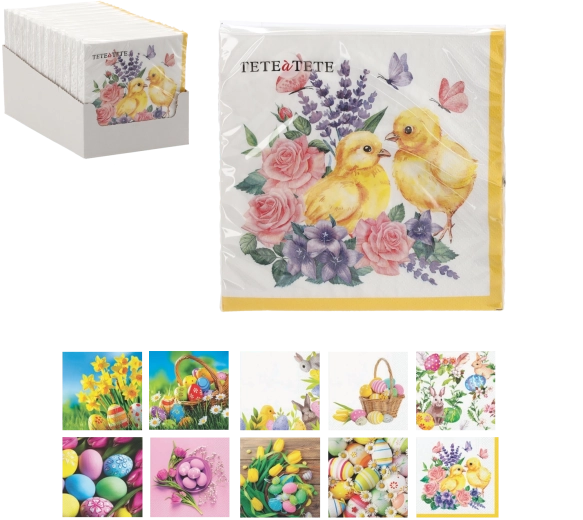 Șervețele de hârtie de Paște Mielușel în flori 33 × 33 cm, 3 straturi, 20 buc