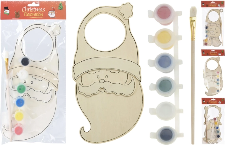 Decorațiune de Crăciun atârnată pentru ușă din lemn de pictat, mix de motive