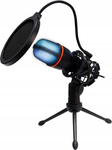 Microfon de studio USB cu condensator BM-3000 cu iluminare RGB