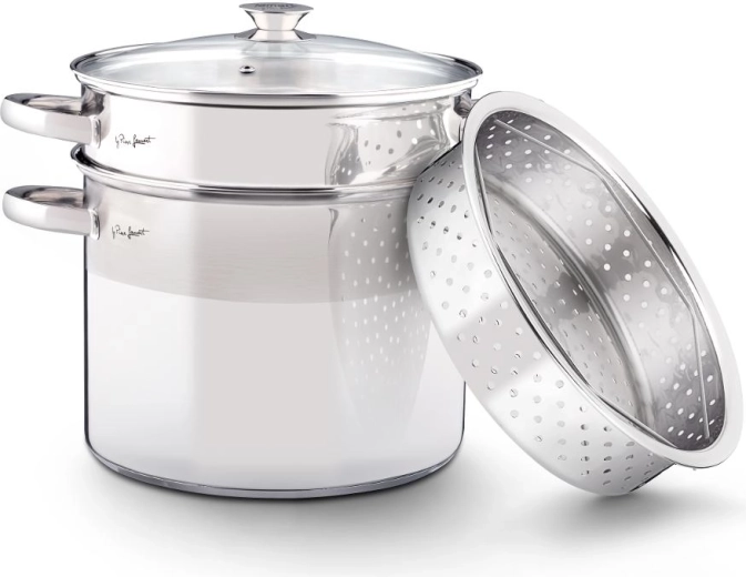 Oală pentru paste Lamart cu strecurătoare și recipient pentru gătit la abur, 6 l