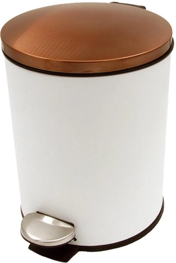 Coș de gunoi cu pedală 5 l, rotund, cu insert din plastic – alb cu capac cu aspect de cupru