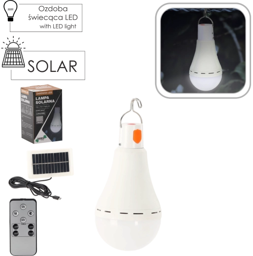 Bec LED solar suspendat 12 W, alb rece, 7,6 × 7,6 × 14,6 cm