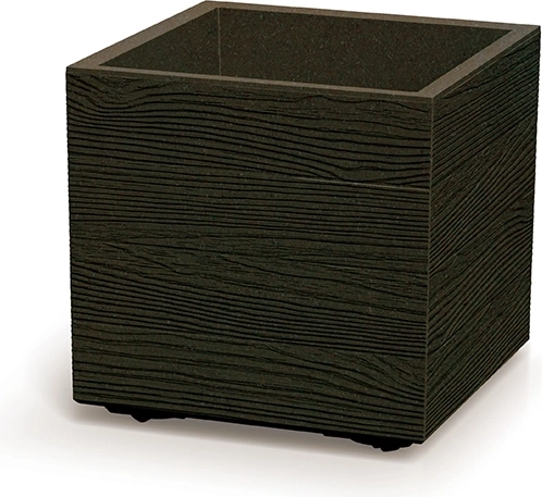 Ghiveci pătrat din plastic Madera Square Eco Wood 38,5 × 38,5 × 37 cm, culoare cafea