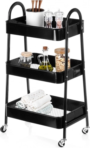 Raft metalic mobil, 3 niveluri, negru 44 × 31,5 × 78,5 cm