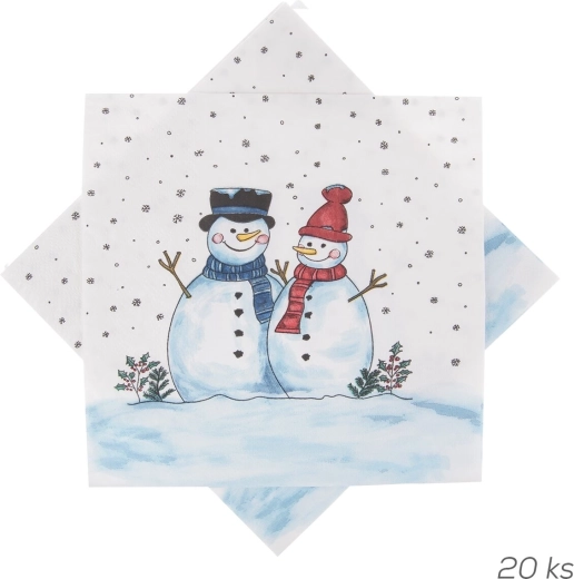 Șervețele din hârtie cu motiv de om de zăpadă 33 × 33 cm, 20 buc.