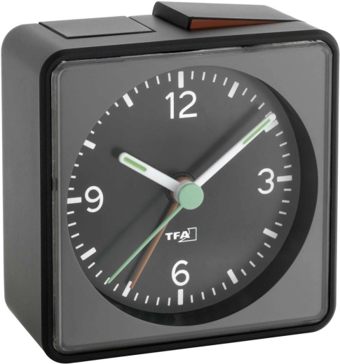 Ceas deșteptător analogic TFA PUSH negru, cu funcționare silențioasă