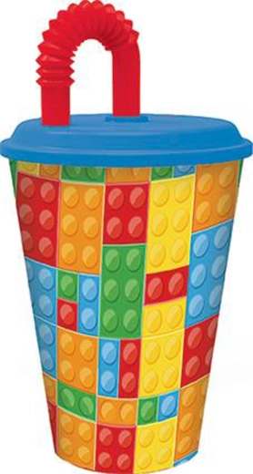 Pahar din plastic cu pai 430 ml Cuburi