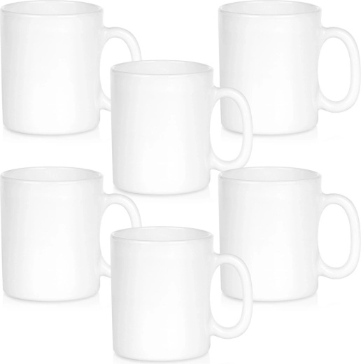 Set de căni albe din sticlă, 300 ml, 6 buc