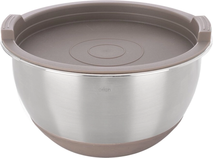 Bol din inox cu capac din plastic bej 15,7 cm - 1 bucată