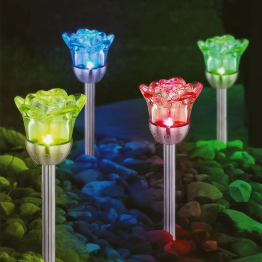 Lumină solară de grădină tip trandafir cu LED RGB