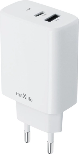 Încărcător rapid de rețea MAXLIFE 20 W cu USB‑C și USB-A