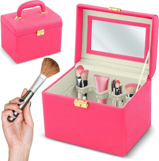 Trousă cosmetică roz Massido cu mâner și încuietoare