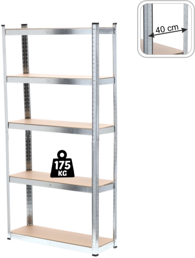Raft metalic cu 5 polițe 180 × 90 × 40 cm, capacitate de încărcare pe poliță 175 kg