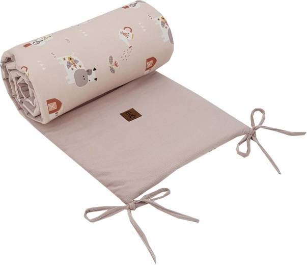 Protecție pentru pătuț EKO Velvet My Farm, roz pudră 180 × 35 cm