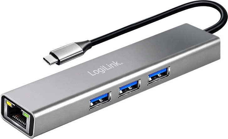Hub LogiLink USB-C cu 3× USB‑A și RJ45 Gigabit Ethernet