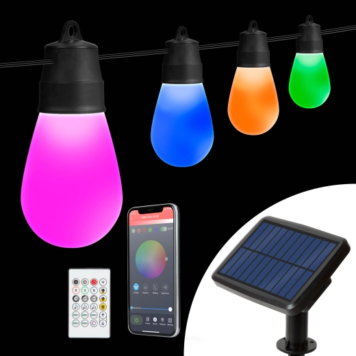 Ghirlandă luminoasă solară cu 15 becuri LED RGBIC, 6,5 m, Bluetooth