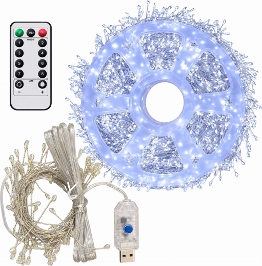 Ghirlandă luminoasă LED de 3 m, 100 LED-uri, alb rece, USB cu telecomandă