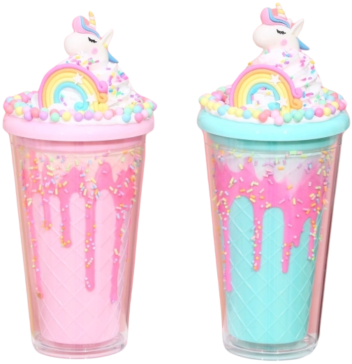 Pahar cu capac și pai Unicorn curcubeu 480 ml – mai multe culori