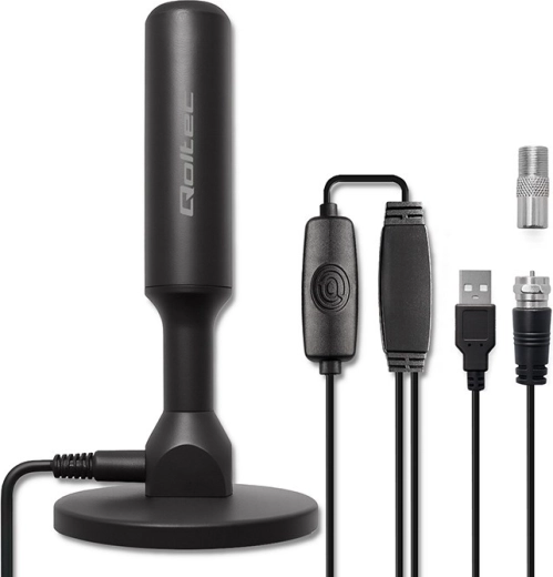 antena TV de interior DVB-T2 cu amplificator și bază magnetică, 4K, 28 dBi, cablu de 5 m