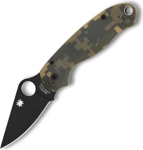 Cuțit tactic de buzunar Spyderco Para 3 Camo, lamă neagră, mâner G-10