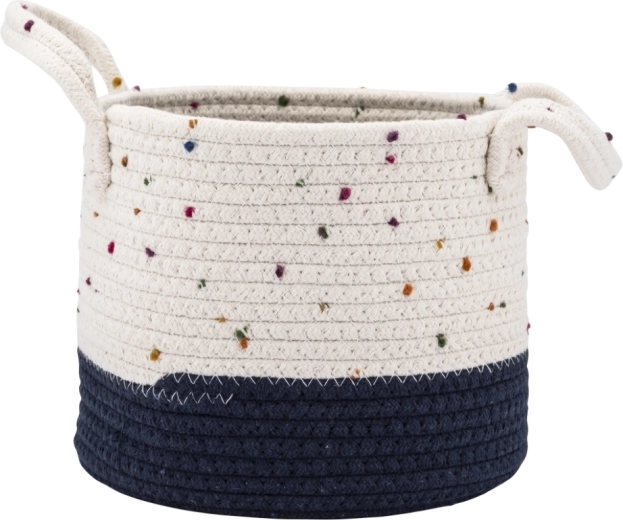 Coș împletit de depozitare alb–bleumarin 22 × 22 × 18 cm