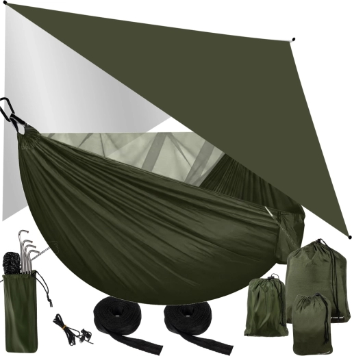 Hamac turistic Trizand cu tarp și plasă anti-țânțari 260 × 140 cm