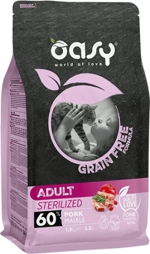 Oasy Grain Free sterilized granule cu porc pentru pisici 0,3 kg