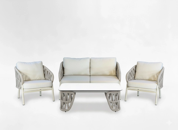 Set de mobilier de grădină din aluminiu 2+1+1 cu măsuță de cafea, bej