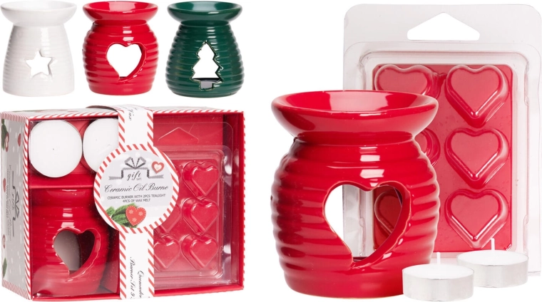 Lampă aromată de Crăciun cu lumânări și ceruri – set cadou 7 piese