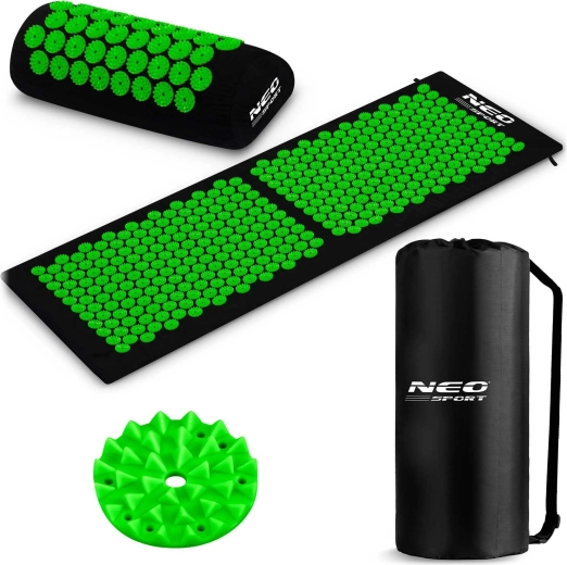 Saltea de acupresură cu țepi Neo Sport negru-verde (set cu pernă și geantă)