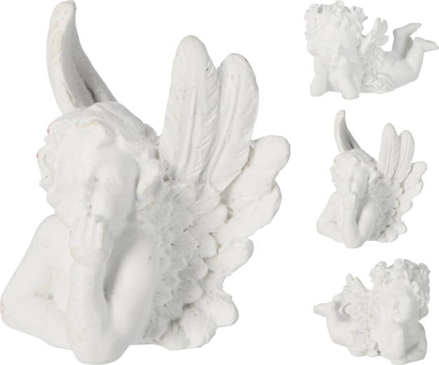 Înger decorativ culcat 6–7 cm, alb, mix de tipuri