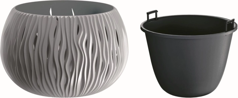 Ghiveci Sandy Bowl cu inserție 37 cm – piatră gri