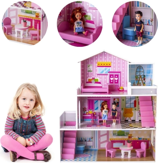 Căsuță din lemn pentru păpuși cu mobilier (pentru păpuși de până la cca 18 cm) - 1 bucată
