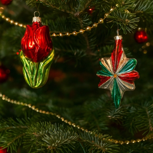 Ornament de Crăciun din sticlă, stea tricoloră 14,4 cm (set 6 buc.)