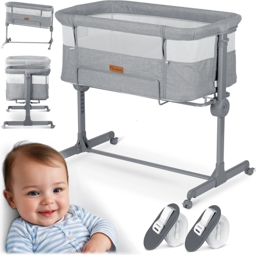 Pătuț atașabil cu saltea NUKIDO, gri