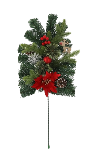 Crenguță decorativă de Crăciun cu poinsettia 60 cm roșu