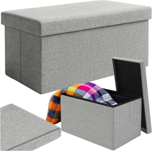 Taburet textil gri cu spațiu de depozitare 76x38x38 cm Ruhhy