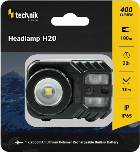 Tehnic MT-H20 lanternă frontală cu suprafață cauciucată, LED CREE XPG-2, micro-USB, lumină roșie