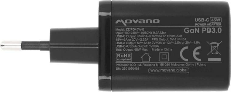Încărcare rapidă până la 45 W (USB-C PD 3.0 + PPS)