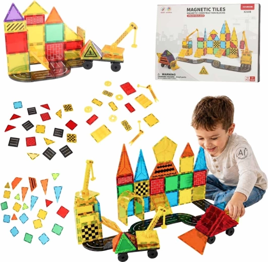 Set de construcție magnetic 3D STEM pentru copii – 90 de piese