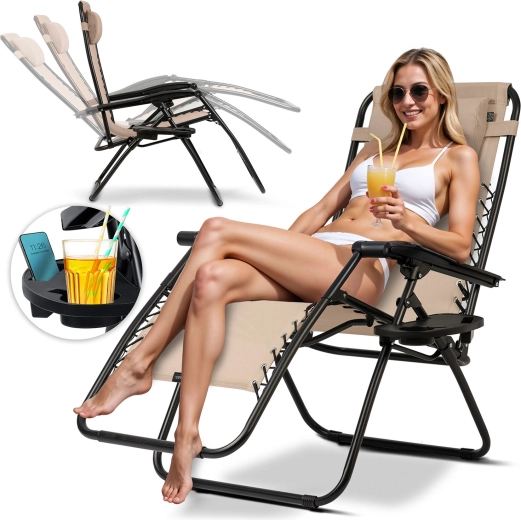 Şezlong de grădină pliabil cu pernă Sofotel ChillWell bej