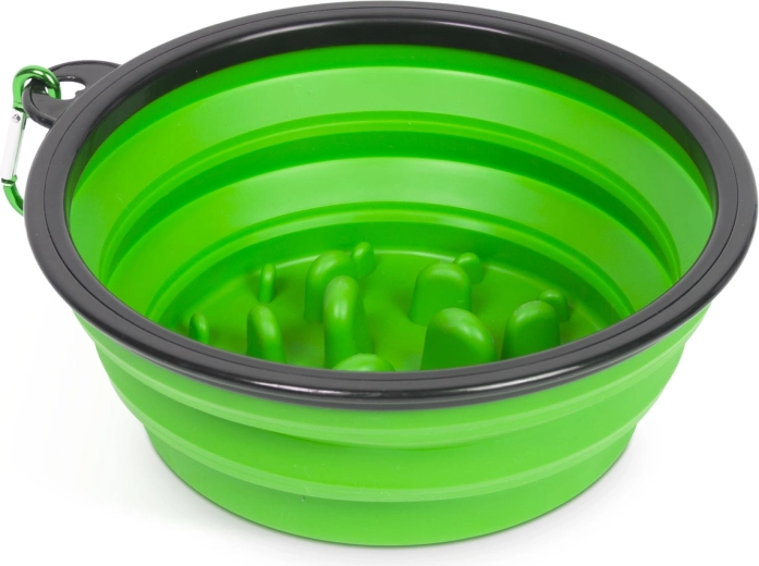 Bol pliabil anti-înghițire pentru câini, verde, 1000 ml