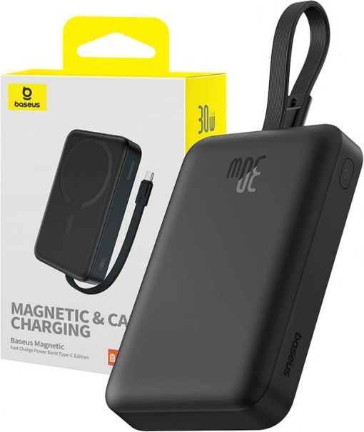 Power bank BASEUS Magnetic Mini 10000 mAh cu USB‑C 30 W și MagSafe, neagră