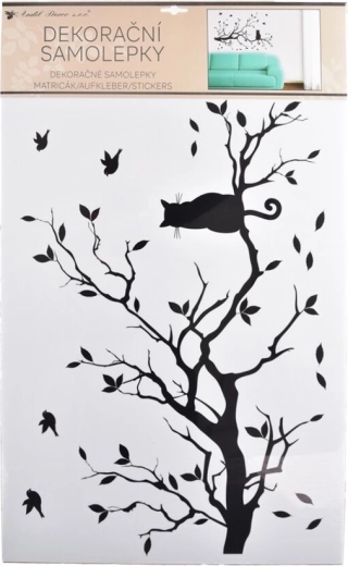 Autocolant de perete creangă cu pisică negru 60 × 42 cm