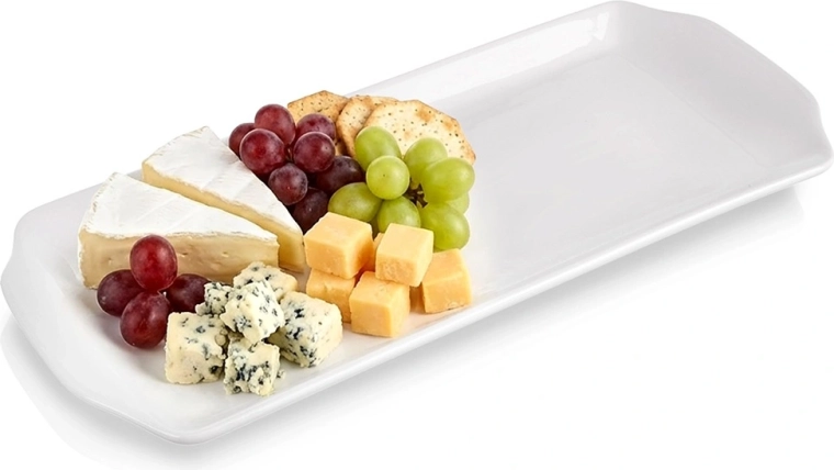 Platou de servire din porțelan MONA, alb, 36 × 15,5 × 2,3 cm